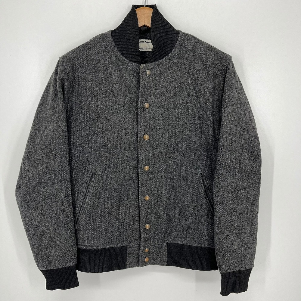 American Apparel Wool Blend Varsity Bomber Jacket Grey Made in USA Adult XXS